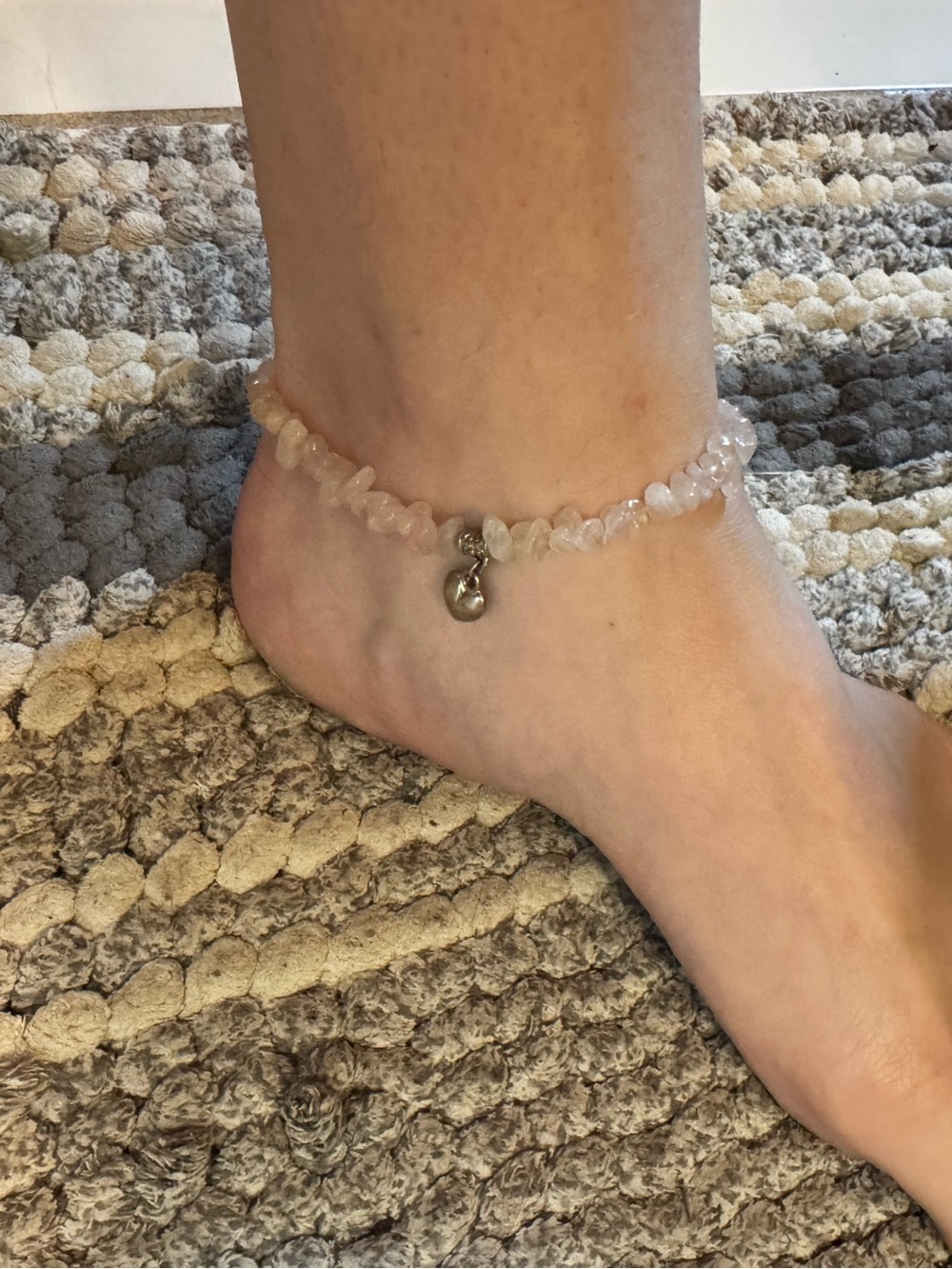 Rose Quartz Chip Anklet with Silver Charm